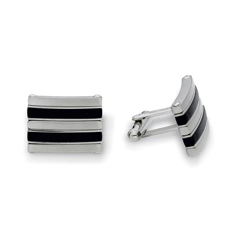 Stainless Steel Polished with Black Rubber Stripes Cufflinks